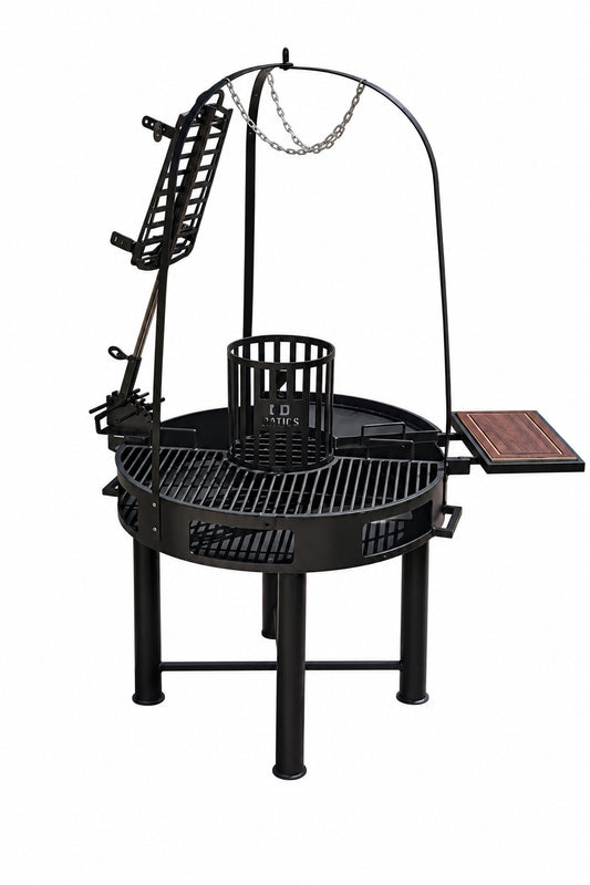 Circular grill, asador Argentinian style, with t cross, flat iron and heavy duty grill. 